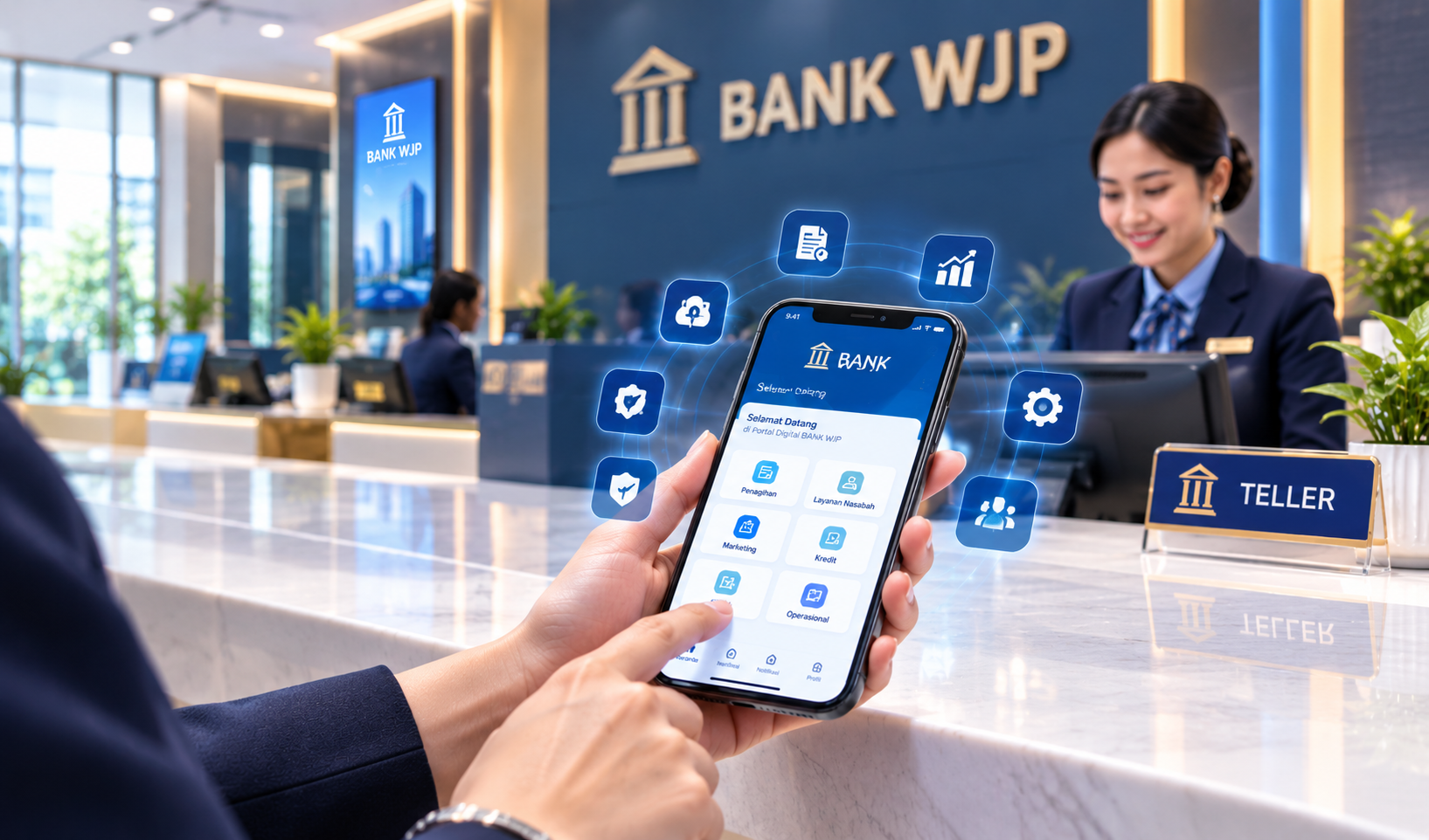 Ilustrasi ruang kerja digital Bank WJP